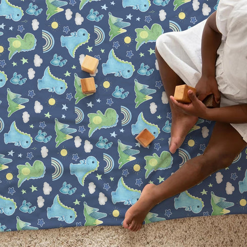 Dinosaur Rainbow Baby Blanket, Cartoon Dino Sun Stars Cactus Mountain, Soft Flannel Receiving Blanket 30x40