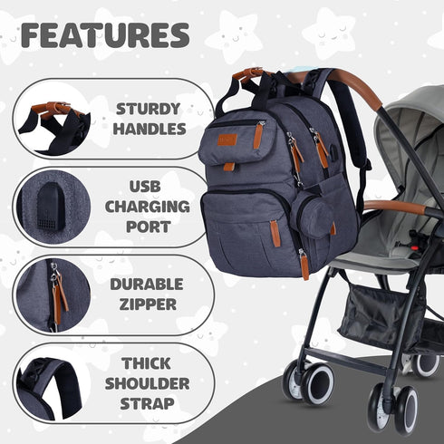 Nestlys Backpack 26-32L Expandable Diaper Bag for Baby Boy & Girl Large Capacity Travel Diaper Bag with Insulated