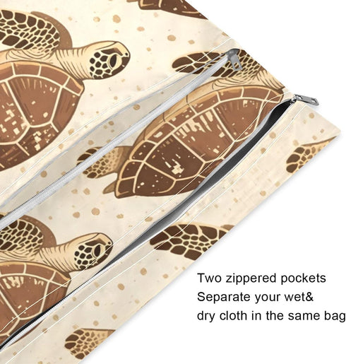 Burbuja 2 Pack, 2 Vintage Sea Turtles Wet Dry Bags for Baby Cloth Diaper Waterproof Reusable Wet Bag with Zippered