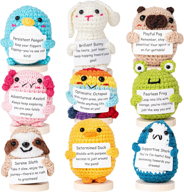 Cheerspace Animals Employee Appreciation Gifts Bulk Crochet Animal Pack w/Stand (9 pc)