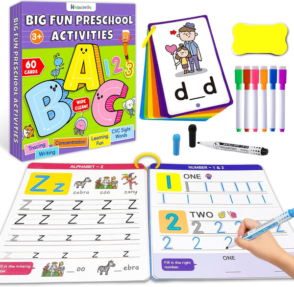 Preschool Learning Activities Handwriting Practice Book for Kids, CVC Word Writing & Spelling Cards for Ages 3-6