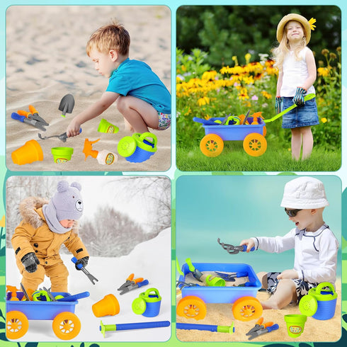 Wheelbarrow Set 10 4 Set deAO Kids Garden Wagon and Gardening Tools Play Includes Accessories and Plant Pots,Great