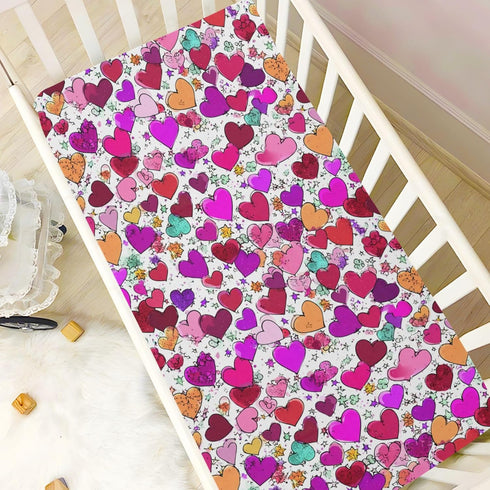 Pigsaly 27x39 Inch Crib Sheets Colorful Hearts Flowers Valentines Day Baby Sheet for Standard Crib Mattress Boys Girls
