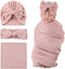 OMUKY Newborn Receiving Blanket, Bow Headband and Beanie Set, Baby Swaddle Wrap for Boys and Girls, Pink