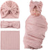 OMUKY Newborn Receiving Blanket, Bow Headband and Beanie Set, Baby Swaddle Wrap for Boys and Girls, Pink