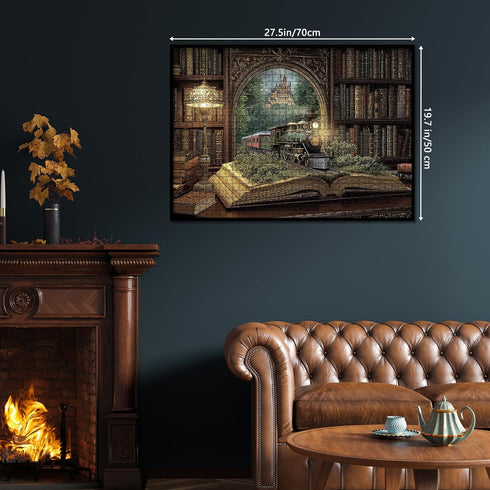 BUAHA 1000 Magic Books Train Puzzles for Adults Pieces Nature Pretty Library Art Fantasy Bookshelf Landscape Jigsaw