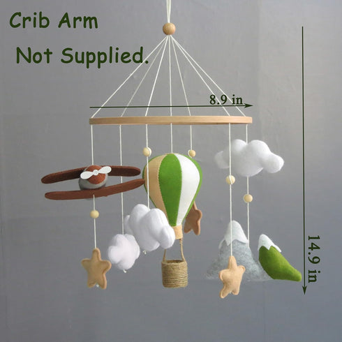 Goukurlsma Handmade Felt Baby Mobile for Crib Boys, Adventure Theme Crib Toys Hanging with Airplane & Hot Air Balloon