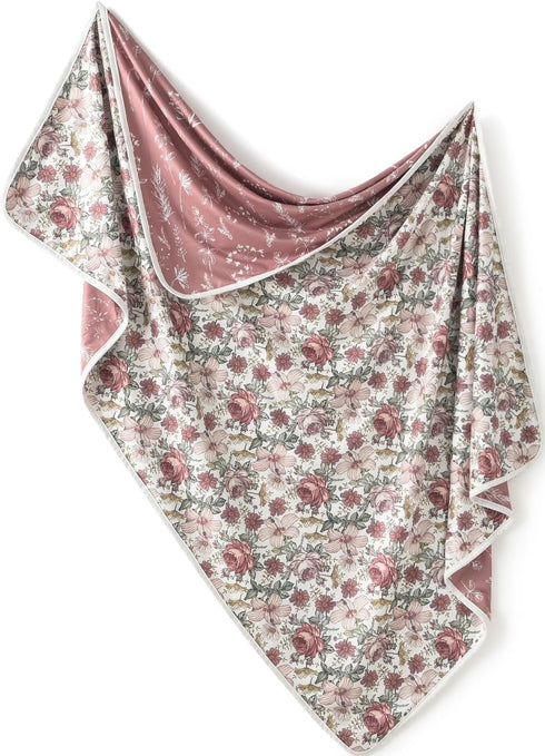 Little Jump Stretchy Jersey Knit Swaddle Blankets, Premium Cotton Floral Baby Quilt for Girls
