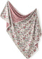 Little Jump Stretchy Jersey Knit Swaddle Blankets, Premium Cotton Floral Baby Quilt for Girls
