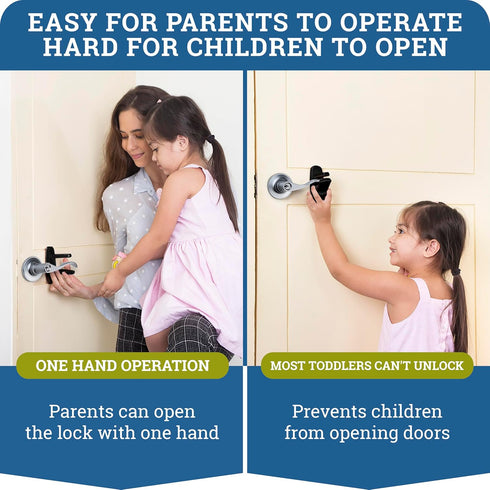Door Lever Lock (3 Pack), Prevents Toddlers from Opening Doors, Easy One Hand Operation for Adults, Durable ABS (Black)