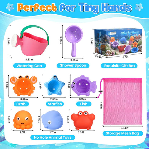 9 1-3, 2-4 3 1 2 3 PCS Baby Bath Toys for Kids Ages Mold Free Toddler Bath Toys for with No Hole Squeezing Marine
