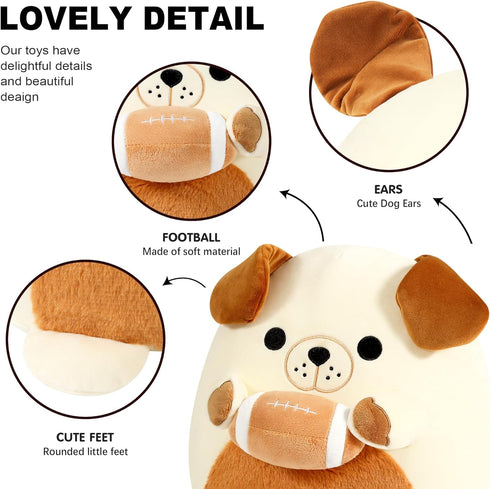 12 inch Onsoyours Original Bulldog Plush with Football, Cute Sport Dog Brown-White Stuffed Animal, Ultra Soft