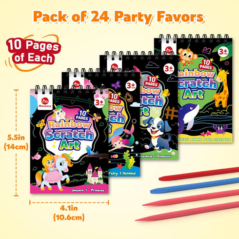24 Pack 4-8-12, Mocoosy Scratch Art Party Favors for Kids Ages Birthday Goodie Bag Stuffers, Rainbow Scratch Notebook