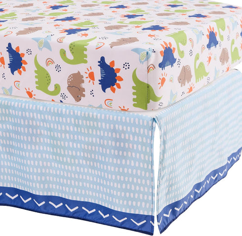 CribMATE 2 Pieces Blue Dino Fitted Crib Sheet for Boys - Blue Green Dinosaur Baby Boy Fitted Crib Sheet