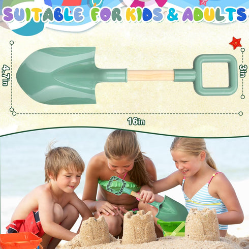 LNCOJOLM 4-12, Wood Handle Beach Shovel Snow Toy for Kids Digging, Sand Spade Sandbox Toy for Kids Safe Plastic Garden