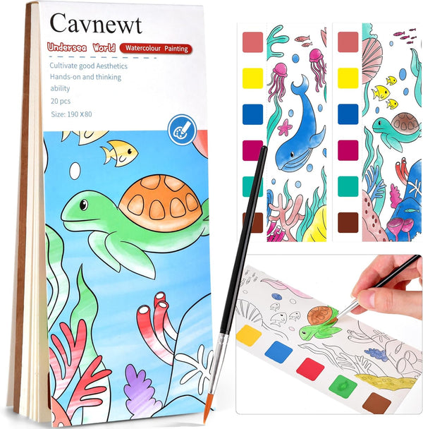 Cavnewt Pocket Watercolor Painting Book,21-Pages,Travel Paint Watercolor Coloring Book Set for Kids 3-8