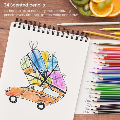 ARTEZA 24 Scented Pencils for Kids, Pre-Sharpened Triangular Shape Smelly Color Pencils