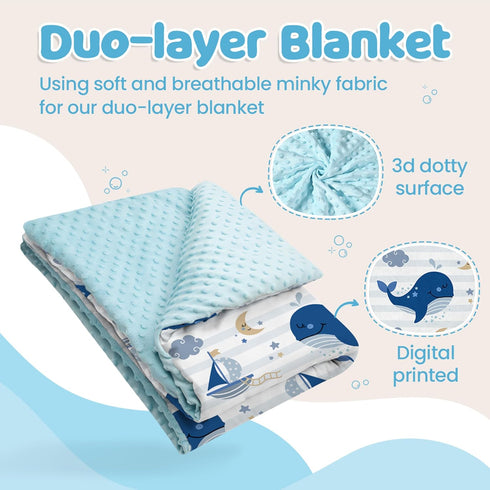 Whale Baby Blanket for Boys or Girl 30x40 - Soft Kids Throw Minky Blankets with Dotted Backing for Babies - Toddler Newborn Nursery Crib Bedding Blanket by SANDJEST