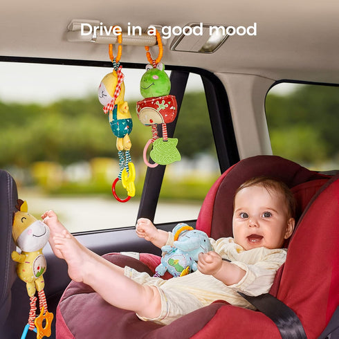 0, 3, 6, 9, 12 4 Pack TUMAMA Baby Toys for Months, Handbells Baby Rattles, Soft Plush Early Development Stroller Car