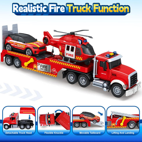 3 4 5 6 7, SpringFlower Extra Large Fire Truck Toys for Boys Girls with Racing Car and Helicopter, Lights, Sounds, Semi
