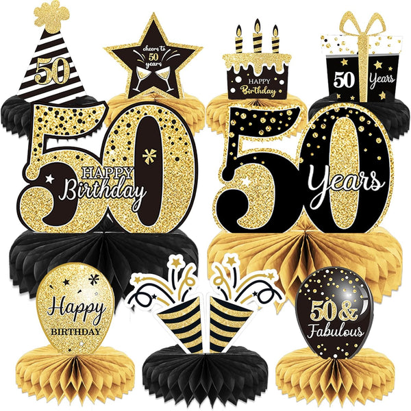 9 Pieces 50th Birthday Decoration, Cheers to 50 Years Honeycomb Table Topper for Men and Women
