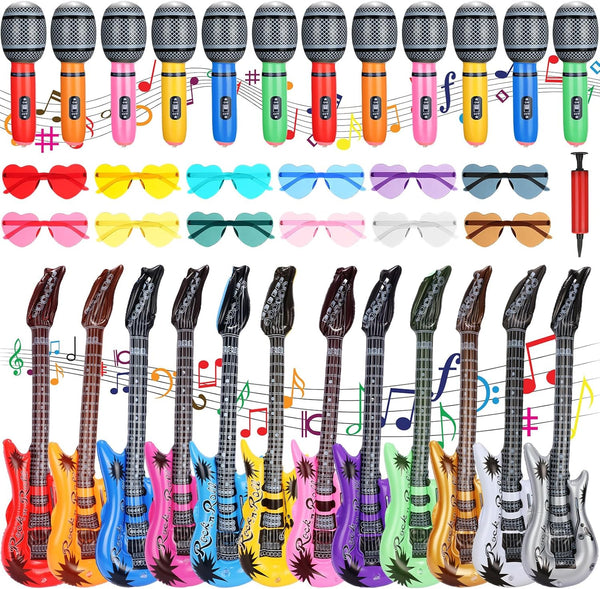 36 Pcs Inflatable Rock Star Toy Set Include 12 Inflatable Guitars 12