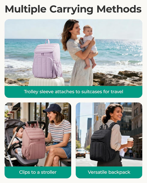 Backpack, Backpack BAGSMART Diaper Bag Large Baby Diaper Bag, Quilted Puffy Baby Bag for Mom with Quick-access