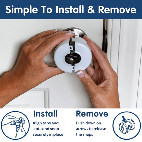 4-Pack Childproof Door Knob Covers, Easy to Install Safety Covers for Kids, Reusable, White