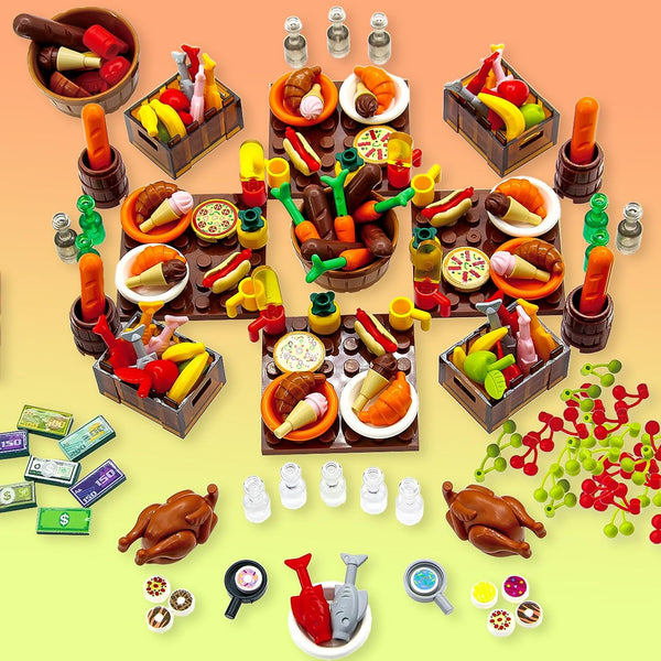 Creative City Food Building Blocks Set Imaginative Play Accessories with Pizza, Shopping