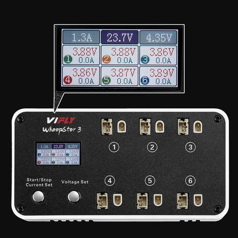 WhoopStor 3 Red Color 1S LiPo Battery Storage Charger, Tiny Whoop Charger with LCD Display and PH2.0/BT2.0 Connectors