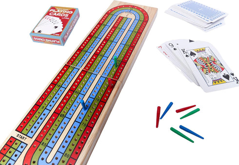 Family Classics Cribbage - Solid Wood Continuous 3 Track Board with Built-In Storage for Pegs