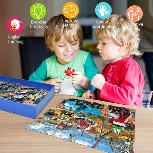 HUADADA Puzzles for Kids Ages 4-8, 100 Piece Construction Vehicles Educational Jigsaw Puzzles for Boys and Girls