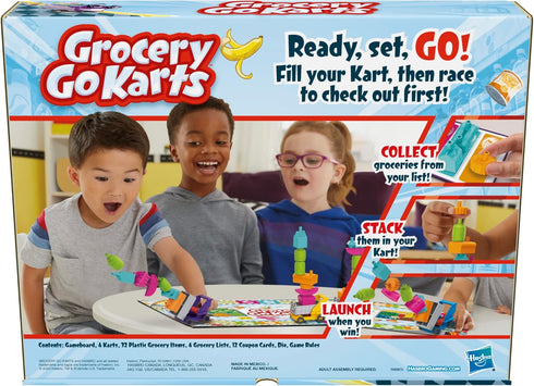 Grocery Go Karts Board Game for Preschoolers and Kids Ages 4 and Up, Building Game with Mini Groceries, Preschool Games for 2-4 Players