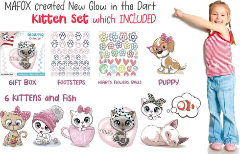 Glow in The Dark Cat Stickers with Dog and Fish, Wall Decals for Kids Bedding Room