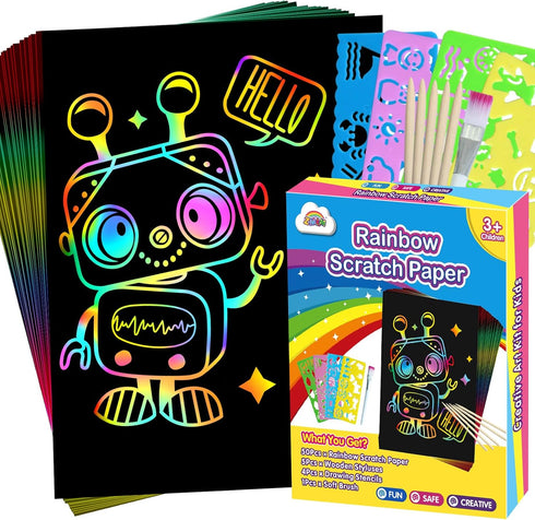 ZMLM Scratch Art for Kids, 60 Rainbow Scratch Paper Art Supplies Kits for Birthday Gift and Crafts