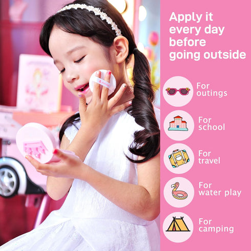 SPF50+ Set 1 1 Peachand Baby Kids Mineral Sun Cushion PA++++, Korean Skin Care, Pink ribbon with Cushion and Refill