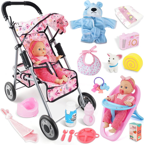 SMILESSKIDDO Baby Doll with Stroller PlaySet - 12 Inch Soft Body Dolls