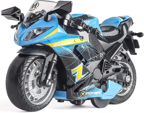 Toy Motorcycle - Pull Back Toy Car with Sound and Light for Boys, Toy Motorcycles for Ages 3-9 (Blue)
