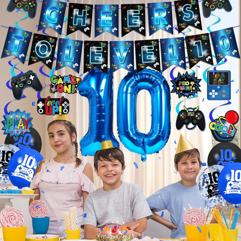 Video Game 10th Birthday Party Decorations, Blue and Black Level Up 10 Balloons Kit for Boys Girls 10 Years Old