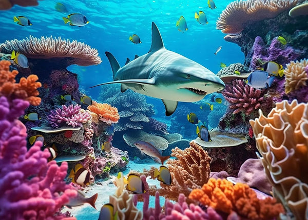 Jigsaw Puzzles for Adults 1000 Pieces, Shark with Poster Interlock Perfectly Letter