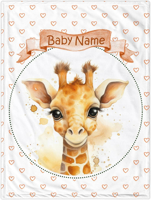 Novusopt Custom Giraffe Baby Blanket with Name Soft Plush Fleece Receiving Blanket for