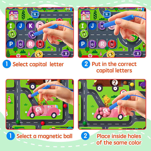 Tymokcall 2 1 3-5 Magnetic Maze in Double Side Color and Number Maze Alphabet Puzzle Board for Boys and Girls Kids