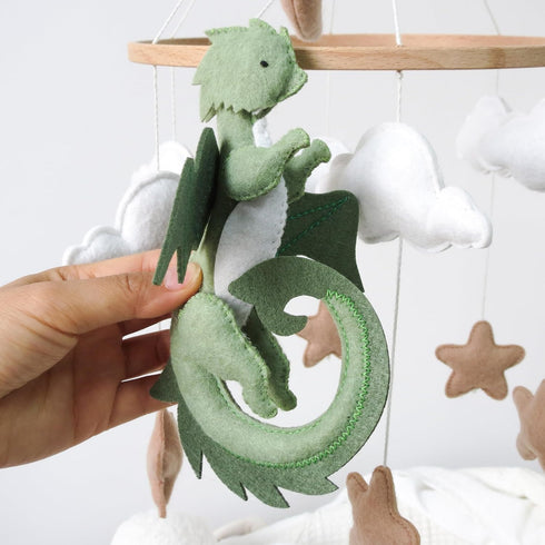 Goukurlsma Dragon Mobile for Crib, Dragon Crib Mobile for Boys, Cloud Mobile for Crib, Neutral Baby Mobile for Crib