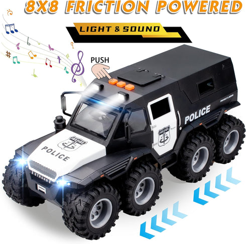 Police Car Toy ,8x8 Friction Powered Police Car with Light and Sounds Openable Doors,Military Policeman &Dog ,Police Car Toys for Boys 3-8, Big Wheel Truck,police monster truck