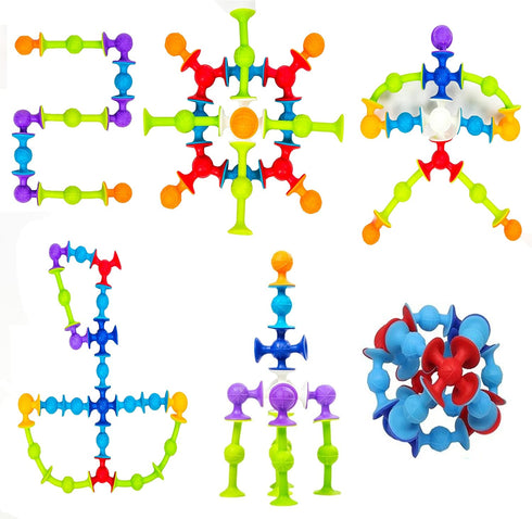 48 Piece Suction Cup Construction Set – Silicone Building Blocks Bath Toys for Kids Ages 1-3