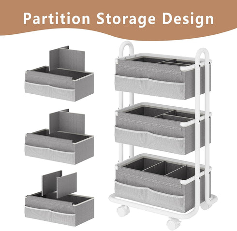 Wennop 3-Tier 3 6 Baby Diaper Caddy Organizer Cart, Mobile Nursery Storage Carts with Wheels, Dividers & Mesh Pockets