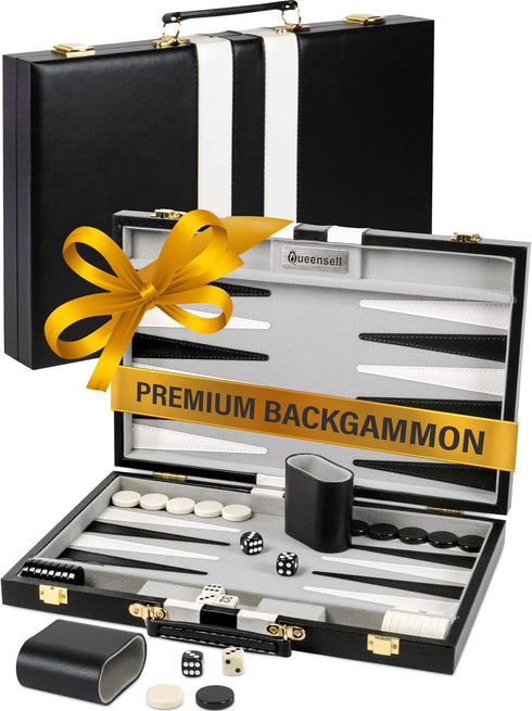 Backgammon Sets for Adults 15-Inch Black PU Leather Board Game Set Classic