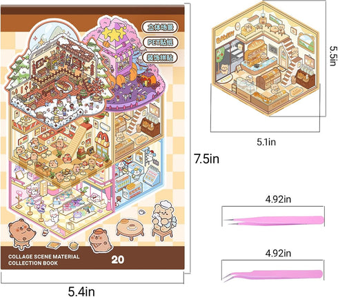 Krttwwx 20 Sets 3D DIY Sticker Scene Collection Book for Kids Adults Cute Make Your Own Shop House Stickers for Gifts