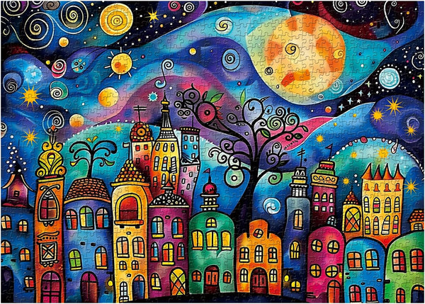 PPuzzling Colorful Houses Puzzles for Adults 1000 Pieces, Village Night Landscape Jigsaw Puzzles,
