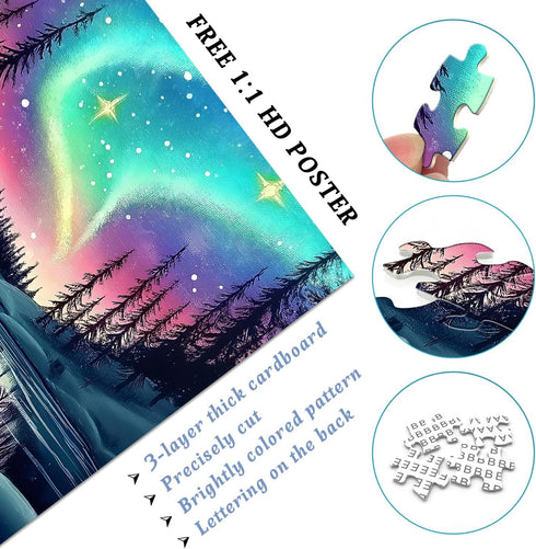 PICKFORU 1000 Magic Northern Lights Puzzles for Adults Pieces, Nature Fantasy Landscape Puzzle Tree Star, Starry Night